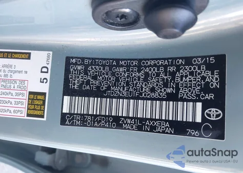 2015 Toyota Prius V Three из США, поврежденный, VIN JTDZN3EU1FJ028835